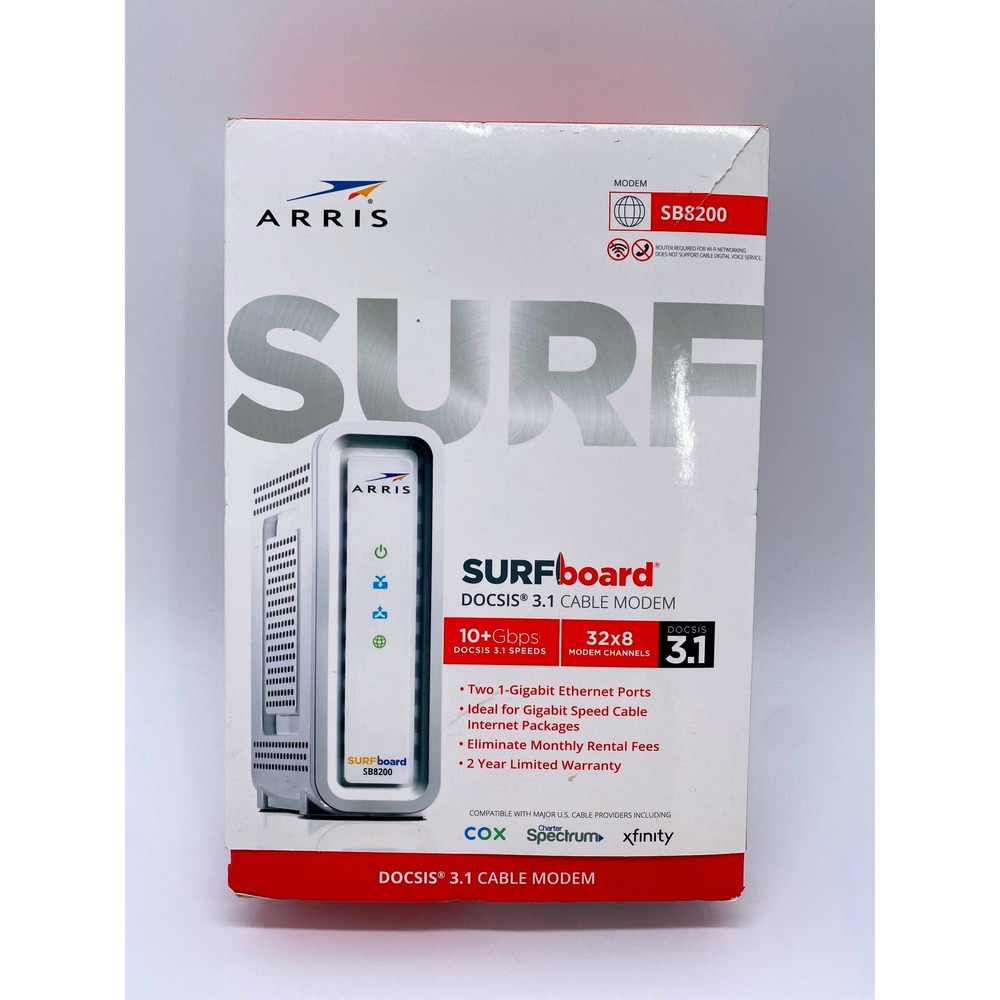 ARRIS SURFboard SB8200 DOCSIS 3.1 Cable Modem 10 Gbps White 32x8 Channels